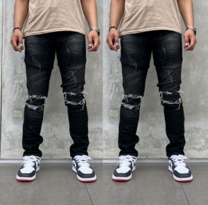 Celana Jeans Pria Black Letro Whisker Limited Edition Sobek Ripped Puring Hitz Korean Style Terbaru 2023