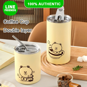 (350ML/550ML)100% Authentic Line Friends Coffee Cup Double layer Thermos Cup Portable 304 Stainless Steel Food Grade Large Capacity LFB91