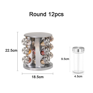 Household Kitchen Rotating Seasoning Rack Stainless Iron Spice Box Rotating Seasoning Rack Set Seasoning Box Salt Shaker