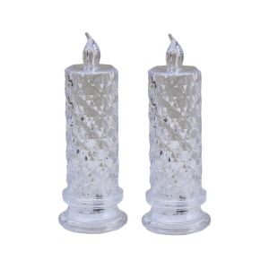 CMIEWN5 2Pcs Rose Projection Crystal LED Candle Light Battery Powered Transparent Christmas Decoration Lights Decorative Soft Light Crystal Night Lamp Bedroom Decor