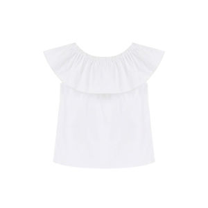 เสื้อปาดไหล่ เกาะอก แขนกุด สีพื้น แต่งระบายรอบ สม็อคยางยืด ผ้าโพลิเอสเตอร์ใส่สบาย พรางหุ่น สาวอวบใส่ได้ เสื้อยืดผู้หญิง  #6928