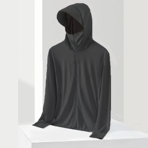 KUMING Summer UPF50+Ice Silk Mens Sunscreen Clothing New Hooded Windproof Thin Couple Breathable Sunscreen Clothing Outdoor Fishing Coat