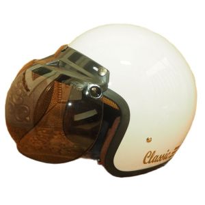 HELM BOGO CLASSIC BAHAN KULIT SINTETIS MOTIF JERUK SNI DEWASA PRIA DAN WANITA BOGGO RETRO KLASIK GLOSSY KACA DATAR CEMBUNG WARNA PUTIH