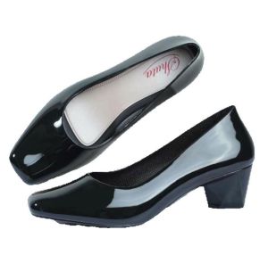 Womens Black Shoes Glossy Rubber 5CM Heel Height Waterproof Non-slip Comfortable Office Casual Outings Ideal for Students & Office Wear