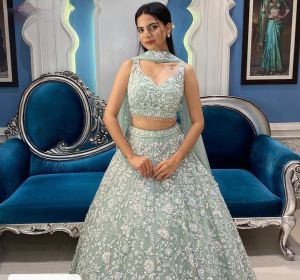 DESIGNER BRIDAL WEAR HEAVY NET CHiNE SEQUNCE WORK LEHENGAS WITH DUPATTA