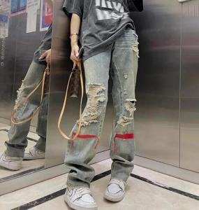 Jeans Wanita Robek Lurus Tipis Celana Panjang Longgar Jalanan Gaya Hip Hop Retro