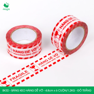 Băng keo hàng dễ vỡ khổ 4.8 cm - Combo 3 cuộn băng keo đóng thùng hộp carton - Nhiều màu