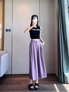 WomenS High Waist Wide Leg Pants Loose Casual 9/10 Length Trousers With Good Drape