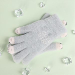 LUCKFRE Touch Screen Plush Knitted Gloves Warm Panda Cute Velvet Gloves Lovely Open Finger Fluffy Mittens Ladies