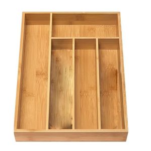 NILE Bamboo Utensil Drawer Organizer Natural Expandable Cabinet Drawers Dividers Kitchen Organizer Adjustable Grooved Cutlery Tray Flatware
