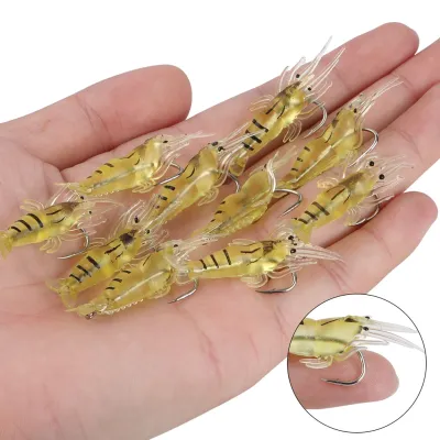 10pcs Artificial Shrimp Fishing Lures Soft Prawn Shrimp Artificial Bait Hooks Simulation Fishing Gear