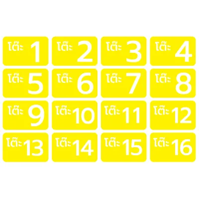 เบอร์ เลขโต๊ะ สติ้กเกอร์กันน้้ำ (สติกเกอร์โต๊ะ 1-16) 16 ดวง 1 แผ่น A4 [รหัส C-054]