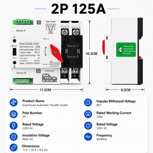 Chuangchao 2P ATS Dual Power Automatic Transfer Switch Stable Changeover for Uninterruptible Power Supply