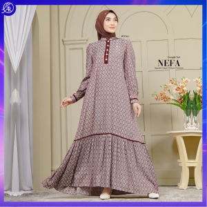 Gamis Dress Baju Arrafi Terbaru Nefa Dress Warna Wine Size L LD 100 cm