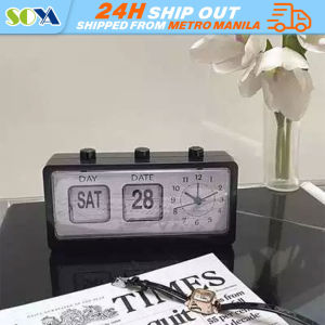 Date Week Manual Page-flipping Calendar Clock Vintage Electronic Mechanical Alarm Clock  Silent Vintage Flip Clock with Alarm & Dateretro Digital Desk Clock Auto-flip Mechanism Week Displayhome Office Bedroom Decor