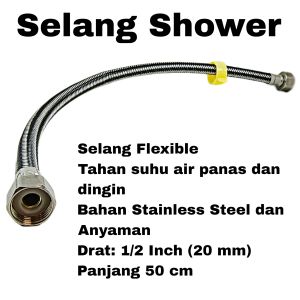 Selang Shower Flexible Anyam Drat Stainless Slang Wastafel Kloset panjang 50cm