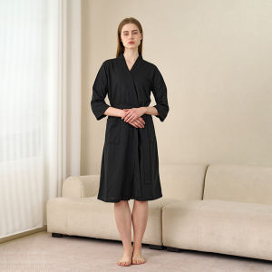 Spring and summer thin waffle bathrobes for women couples robes for men and women summer three-quarter sleeve Korean-style bathrobes absorbent