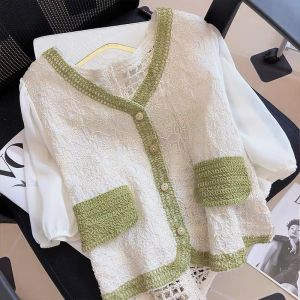 Set Áo Ren Lưới Tay Bồng Cực Xinh + Chân Váy Midi Cạp Chun Lưng