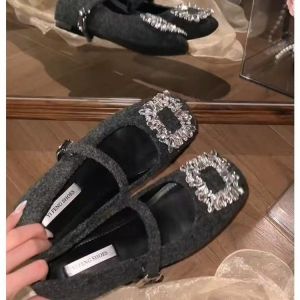 [Free Shipping] Casual Everyday Style Chunky-Heeled Height-Increasing Square-Toe Flats New Autumn/Winter Collection Wool Blend Square Buckle Soft-Soled Shoes