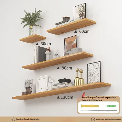 Nordic Wooden Wall Shelf Solid Wood Punching Partitions Living Room Porch Wall Bedroom Wall Storage 60/90/120cm