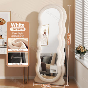 【Compensation For Damages】Wave Mirror170*70CM Mirror With Light Full body Milk White/Brown/Pink Mirror With Stand Whole Body Wood