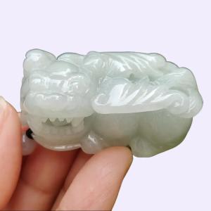 New arrival in SG - Flying Pixiu with movable ball in mouth crafted on Natural Jadeite Jade as Pendant with QIC labs approved certificate weighs 49.07 grams measurement 45.8 * 23.2 * 19.7 mm (pendant322)