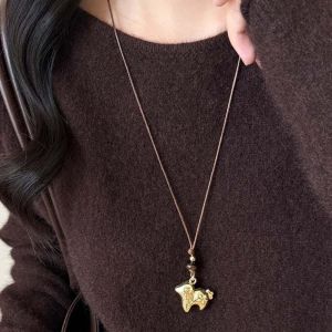 GOXBERK Brushed Texture Sheep Pendant Necklace Metallic Finish Silver Color Cute Lamb Choker Animal Charm Collar Handmade Knot Sweater Long Chain Daily Outfit