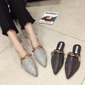 Manxixi แบรนด์แฟชั่นสวยล้อเท้าแตะรองเท้าแตะส้น เพื่อบราณ สีดำ สำหรับผู้หญิง ขนาด 36-41