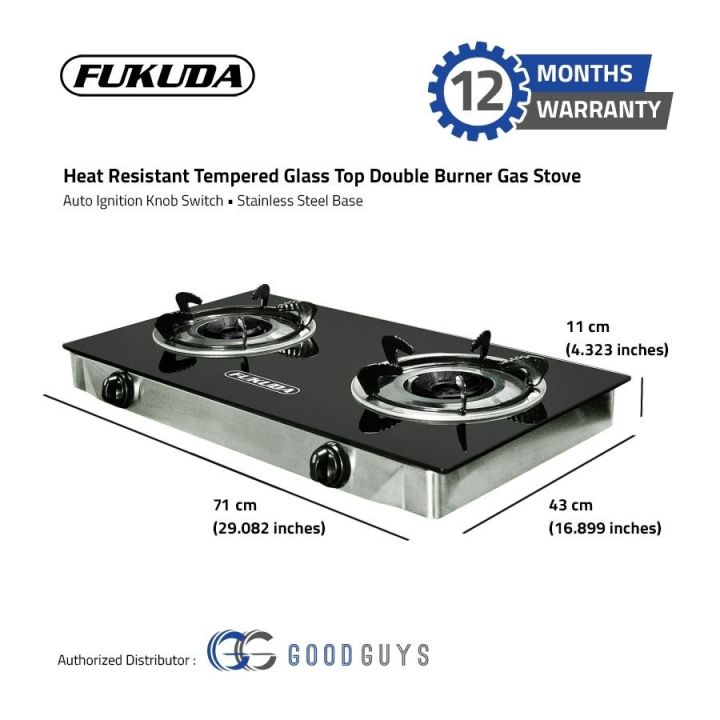 Fukuda Heavy Duty Burner Gas Stove Double Burner Glass Top