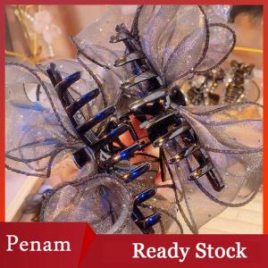 [PAM] Black Mesh Bow Rhinestone Hair Claw Vintage Elegant Hair Clamp Hairpin Shark Clips For Women Fashion Hair Accessories