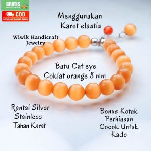 Gelang Tangan Wanita Bracelets Batu Beads Manau Hijau Emerald Dirangkai Dengan Karet Rantai Stainless Tahan Karat Kado