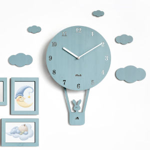 Hot Air Balloon Swing Wall Clock Nordic Style Stylish Quartz Creative Modern Silent Cartoon Fashion Clocks for Home Living Children Room Office Bedroom Mute Decor