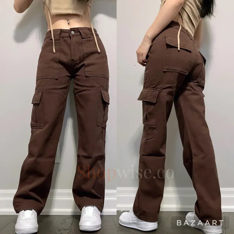 Unisex 6 Pocket Highwaist Cargo Pants Straightcut Pants Casual