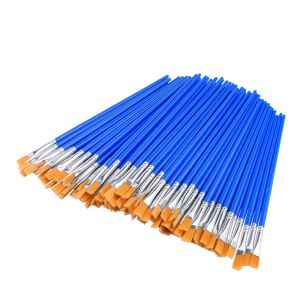 50pcs Cat Air Biru Flat Tip Sikat Runcing Sikat Kuas Lukis Set Paintbrush Akrilik Bulu Nilon Cat Air Artist Paint Brush Pena Garis Besar Lukisan Cat Minyak Guas Graffiti