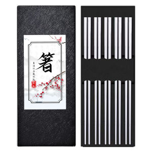 Dụng Cụ Ăn  Bộ 5 Đôi Đũa Ăn Chống Trượt Khắc Laser Hoa Văn Inox 304 - An Toàn Bền Bỉ - Hàng Chuẩn Inox 304