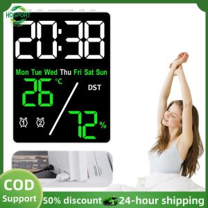 【HOSPORT】Alarm Clocks with Temperature Indoor Humidity 3-level Brightness Adjustment Calendar Display Table Clock for Living Room【1-3 days delivery】