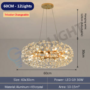 [Free Bulbs] 100CM LED Chandelier Pendant Light for Living Room Lamp Dandelion Ball Full Of Stars Light Luxury Decorative Crystal Hall Lamps