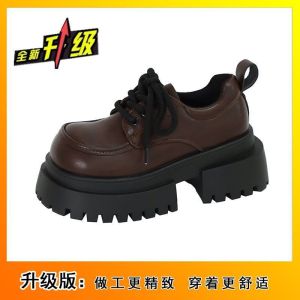 Free Shipping WomenS Thick-Soled Height-Increasing Loafers New Autumn/Winter Collection Small Leather Shoes Black Flats