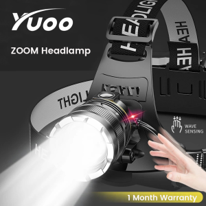 Yuoo Đèn Pha Công Suất 50000LM Đèn Pin XHP70 Đèn Pha LED Cảm Biến Ngoài Trời Chống Nước Có Thể Sạc Qua USB Zoom Đèn Pin Đeo Đầu Sử Dụng 18650