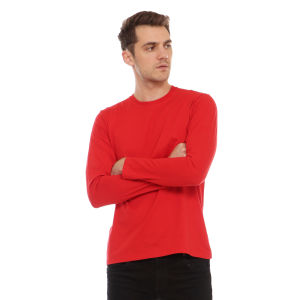 Kaos Polos Pria Oneck Lengan Panjang Bahan Katun Combed 30s Warna Merah Solid