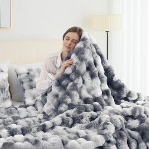 1pc Faux Rabbit Fleece Blanket - Weighted 6 lbs Faux Rabbit Fleece Blanket - Bedspread