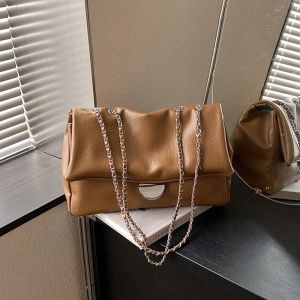 FXUP Large Capacity Shoulder Bag Chain Strap Solid Color Crossbody Purse Stylish Simple Design Chain Strap Handbag For Women