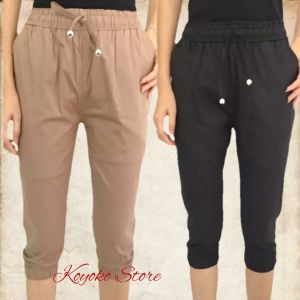 Celana Wanita Joggers 7/8 Panjang Bahan Katun Stret Gaya Korea Kantong Empat Tali Pinggang Ukuran Standar Jumbo