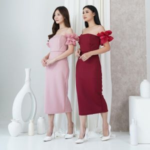 Dress Midi Dress Ruffle Organza Ying/Dress Wanita/Murah