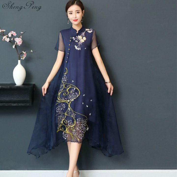 New Qipao Long Cheongsams Dress Chinese Traditional Dress Summer Flowers  Vintage Dress Oriental Robes | Lazada PH