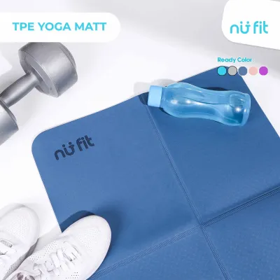 Nu Fit - Matras Yoga TPE 183 x 61 x 6 mm - Matras Olahraga Lipat Premium Anti Slip - TPE Yoga Matt - Matras Pilates Portable Berkualitas - Matras Yoga Anti Slip Portable - Matras Yoga Premium - Biru