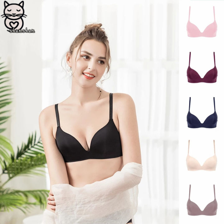 Triangle Cup Seamless Smooth Cotton Thin Bra Wirefree Push-Up Gathering  Bralette Underwear (Color : P, Cup Size : 70B)