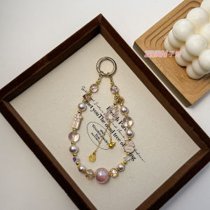 Original Light Luxury Womens Bag Pendant Crystal Alloy Keychain Red Pearl Chain New Years Phone Chain