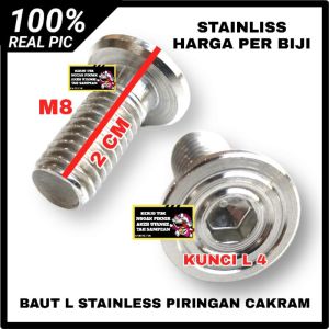 BAUT L STAINLESS STANLES STENLES PIRINGAN DISK CAKRAM UNIVERSAL M8X20 DRAT 15 PER BIJI
