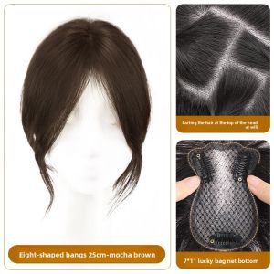 7*11-25cm 100% Human Hair Piece Black And Mocha Brown Hair Topper Hair Replacement Cover White Hair Breathable And Lightweight Wig Increase Hair Volume For Woman